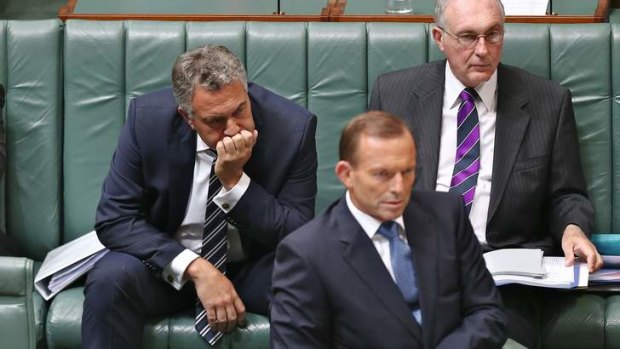 Treasurer Joe Hockey, Prime Minister Tony Abbott and Deputy Prime Minister Warren Truss during question time on Tuesday.