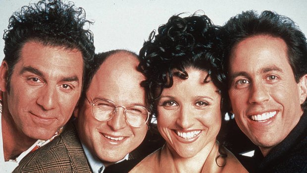 Louis-Dreyfus as Elaine in <i>Seinfeld</i>, with her co-stars (from left) Michael Richards, Jason Alexander and Jerry Seinfeld.