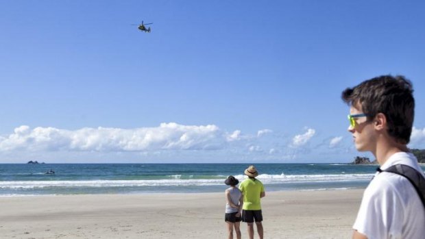 Lifeguards continue to monitor Byron Bay's Clarkes Beach today. 