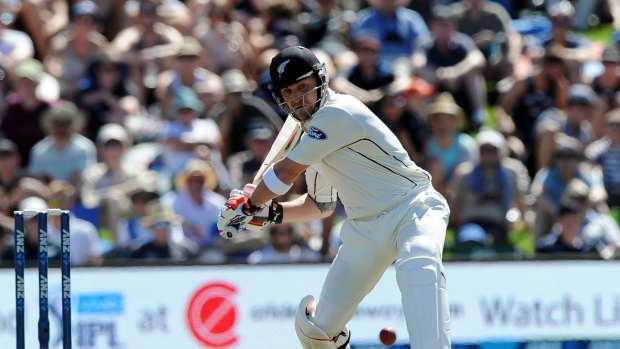Dispatched: Brendon McCullum launches into a  Mitchell Marsh delivery.