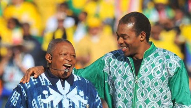 South African trumpeter Hugh Masekela and Nigerian singer Femi Kuti perform during the opening ceremony of the 2010 FIFA World Cup in JOhannesburg.