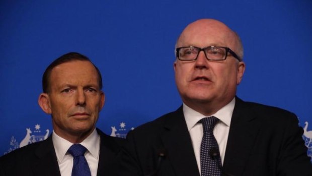 Attorney-General Senator George Brandis, right, with Prime Minister Tony Abbott.