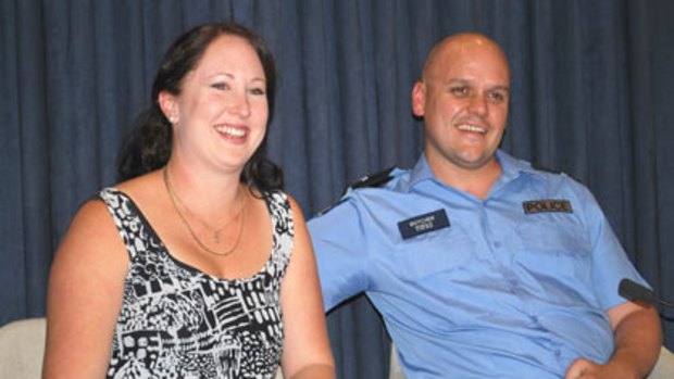 Bashed police officer Matt Butcher pictured with his wife Katrina will receive a record payout from the State Government to cover injuries sustained while he was on the job.