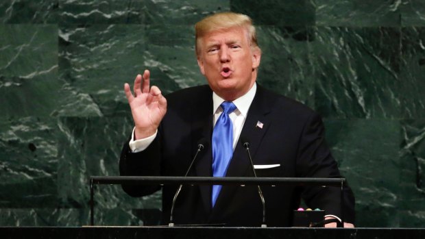 US President Donald Trump addresses the 72nd session of the United Nations General Assembly, at UN headquarters.