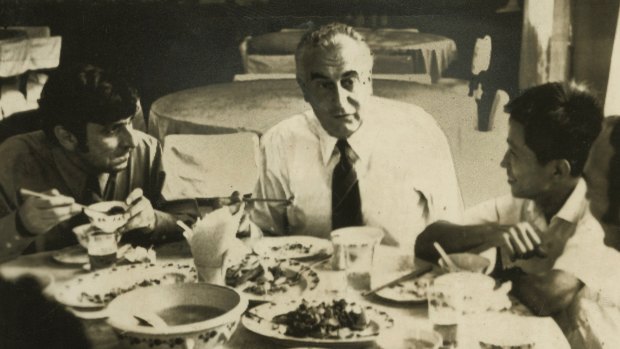 Stephen FitzGerald, left, and Gough Whitlam at a banquet in Shanghai celebrating Whitlam's 55th birthday.