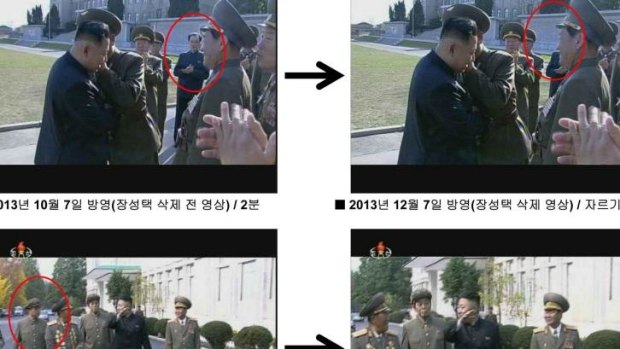 Now you see him, now you don't: Kim Jong-un's uncle has been removed from official photographs.