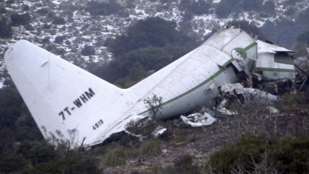 The wreckage of an Algerian military transport plane which slammed into a mountain on Tuesday in the country's rugged eastern region.