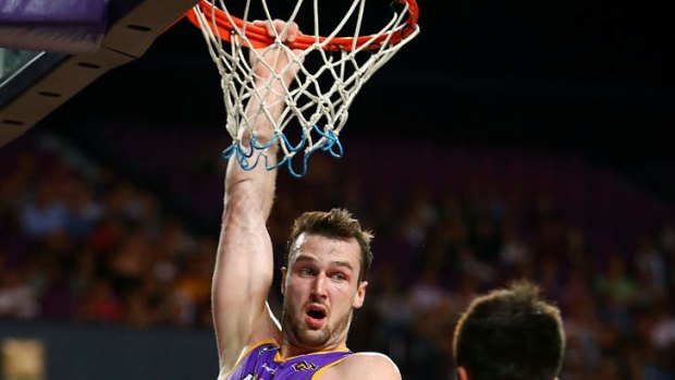 Kings centre AJ Ogilvy dunks during the round five NBL match between the Sydney Kings and the Cairns Taipans at Sydney Entertainment Centre.