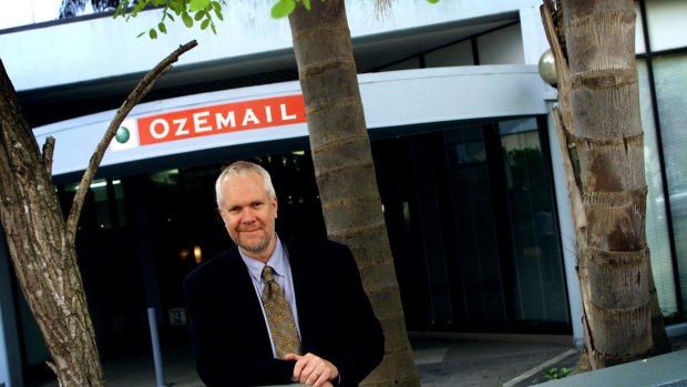 A long time ago... Justine Milne, former CEO of Ozemail, outside the company's office in St Leonard's, Sydney, 2002. 