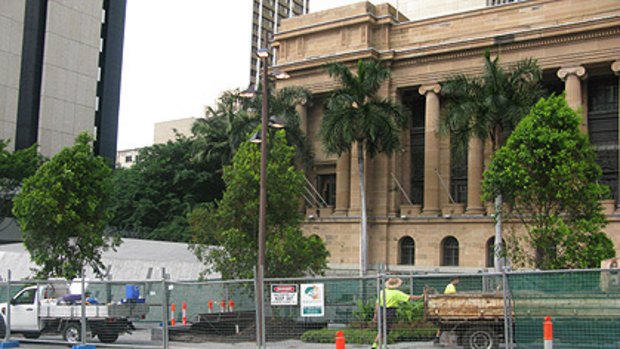 Weeping lilly pilly trees are installed in King George Square last year.