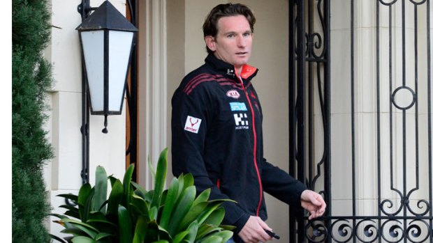 James Hird leaving his home on Thursday.