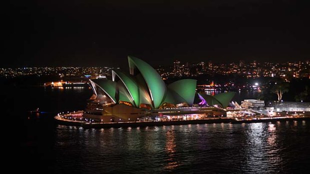 Glowing green: The Sydney Opera House.