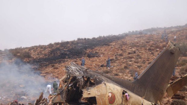 The wreckage of the military aircraft after it crashed in southern Morocco.