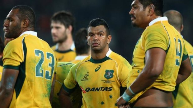 Tough run: Kurtley Beale looks shell-shocked after the loss to the All Blacks at Eden Park in August.