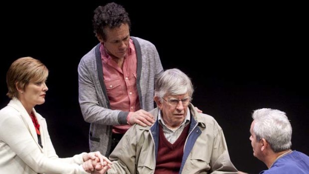 From left, Kate Raison, Tyler Coppin and Martin Vaughan in the Ensemble Theatre production <em>At Any Cost?</em> by David Williamson and Mohamed Khadra.