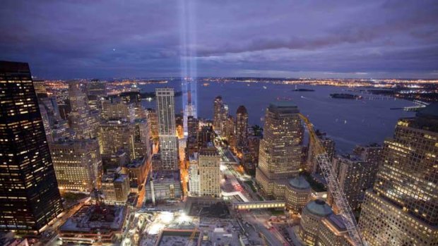 A tribute in light shines above the World Trade Centre site in September, 2010.
