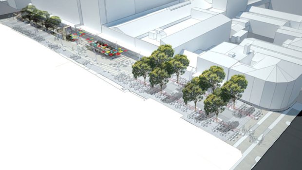 An aerial of the Brunswick Street Mall concept.