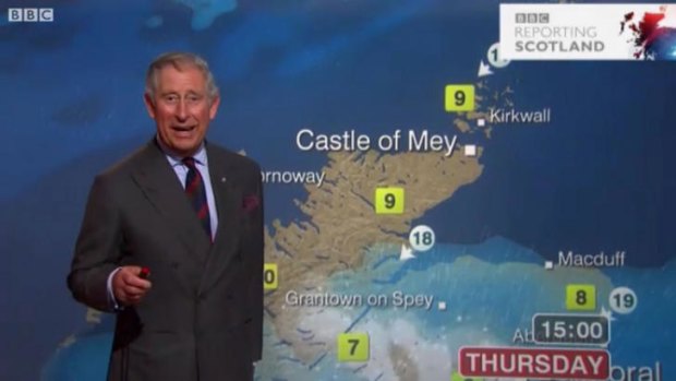 Prince Charles reads the weather on the BBC.