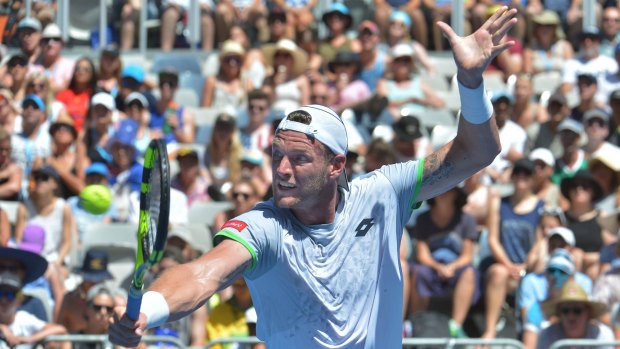 Sam Groth in action against Adrian Mannarino on Tuesday.