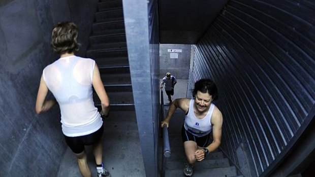Competitors take the stairs in Melbourne's Eureka Tower.