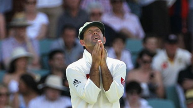 Ricky Ponting shows his frustration after a near miss.