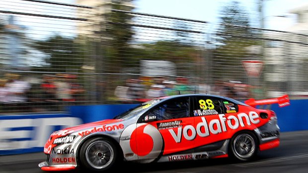 Jamie Whincup during the first race of the Gold Coast 600 yesterday.