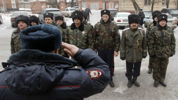 Increased security ... Russian Cossacks in the southern Russian city of Volgograd.