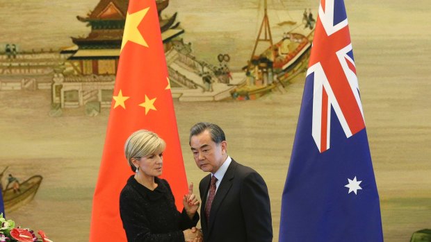 Australian Foreign Minister Julie Bishop meets Chinese Foreign Minister Wang Yi in Beijing in February.