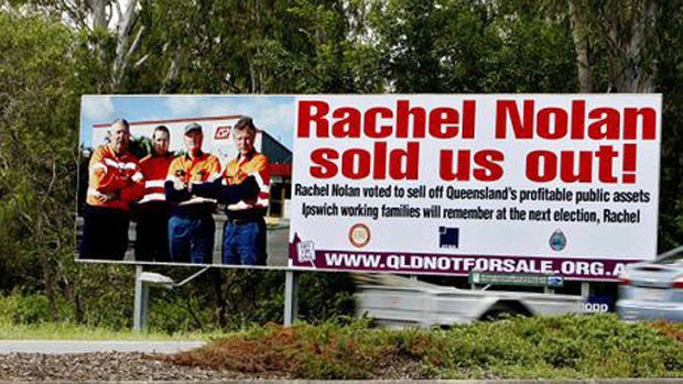 The "Rachel Nolan sold us out" billboard run by the ETU.