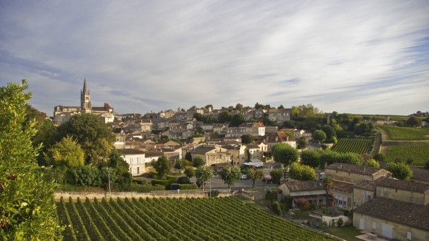 Saint-Emilion among the vineyards of the Bordeaux region.
