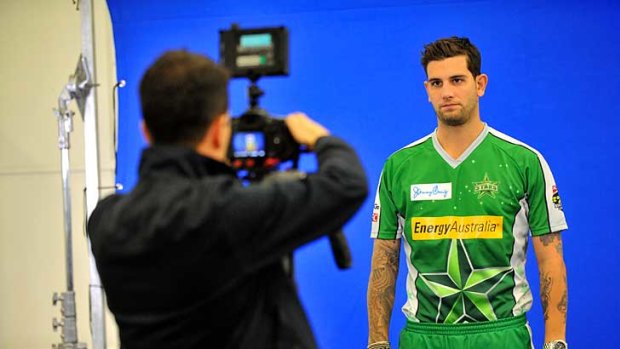 English all-rounder Jade Dernbach has his publicity photo taken for the Melbourne Stars.