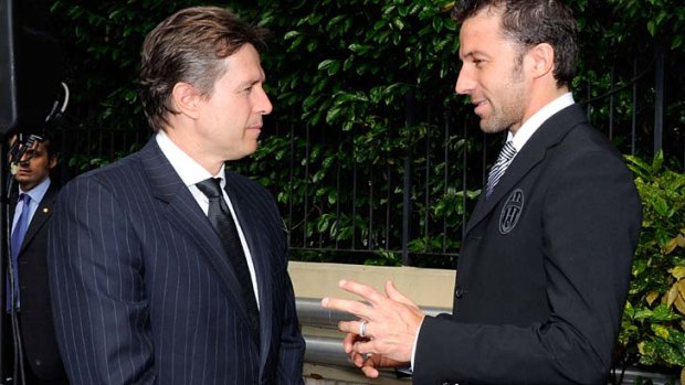 Alessandro Del Piero talks with the then general manager of Liverpool, Christian Purslow, at a ceremony commemorating the 25th anniversary of the Heysel disaster in 2010.