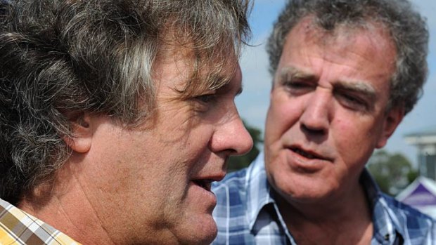 Jeremy Clarkson on the set of <i>Top Gear</i> with James May.