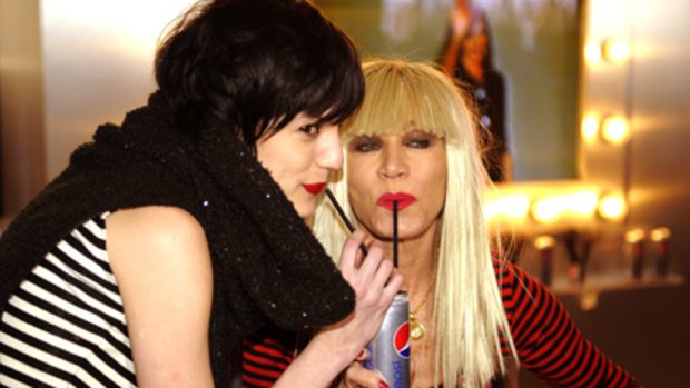 Re-styled ... designer Betsey Johnson, right, promotes new look Diet Pepsi at NY Fashion Week.