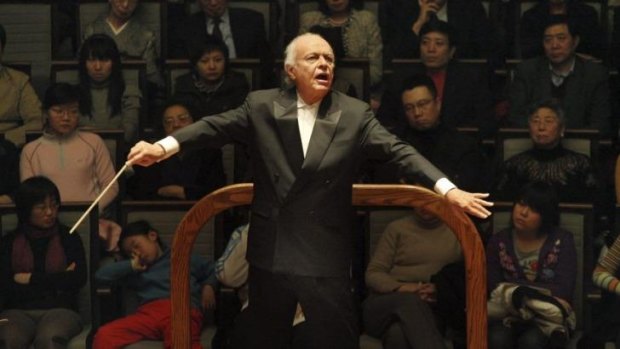 Maestro: Lorin Maazel conducts the New York Philharmonic  during a 2008 performance in Beijing.