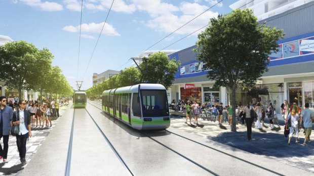 An artist's impression of the proposed Canberra light rail in Gungahlin.