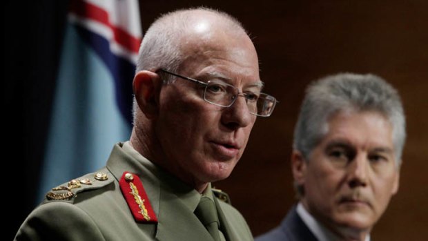 The Chief of the Defence Force, General David Hurley, left,  and the Defence Minister, Stephen Smith,  announce the death of Sergeant Todd Langley.