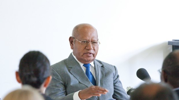 John Momis, president of the autonomous government of Bougainville, during a speech in Canberra.