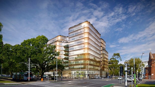 An architect's impression of a new 11-storey office to be built at 200-222 Victoria Parade, East Melbourne.