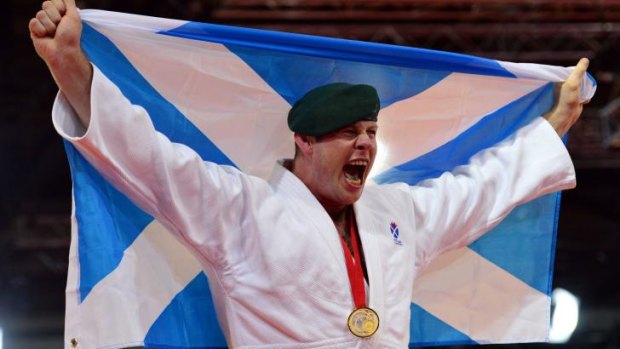 With feeling: Scottish judo gold medallist Christopher Sherrington. But survey shows that Scottish nationalist sentiment may not have been boosted by the Commonwealth Games.