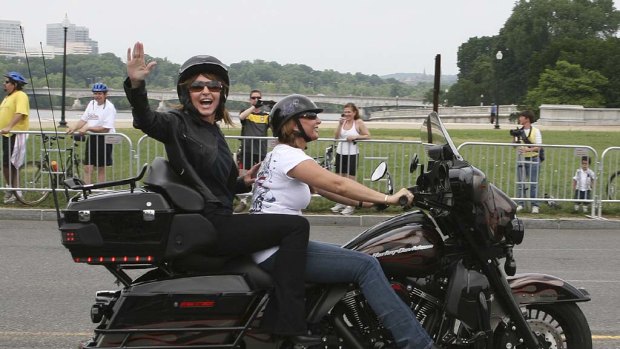 Sarah Palin  takes part in the Rolling Thunder motorcycle ride.