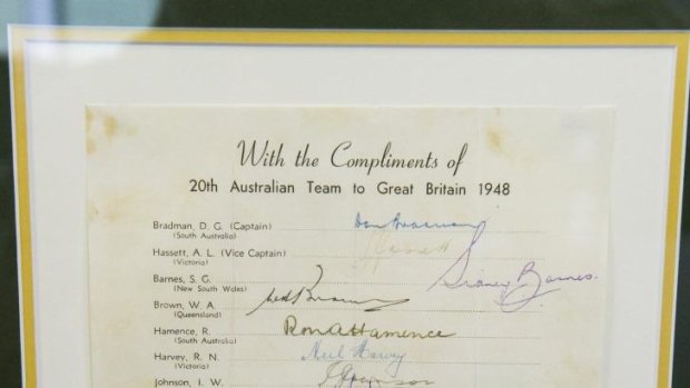 The team sheet signed by Don Bradman's 1948 Invincibles.