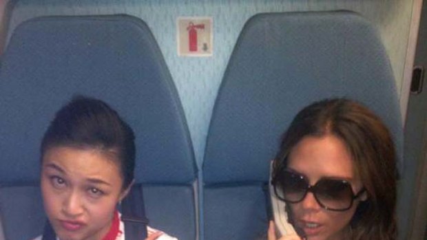 The image Victoria Beckham posted on Twitter of herself during the Cathay Pacific flight.