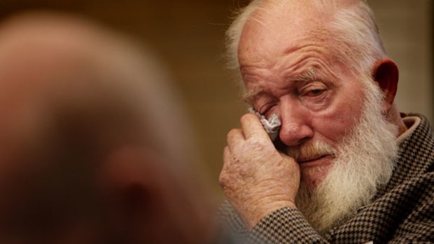 ‘‘Waiting 60 years’’ ... Mick Snell, 74, wipes away tears yesterday.