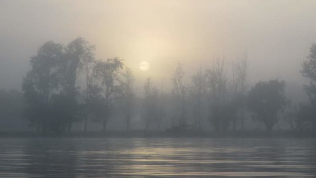 The mist this morning on Lake Burley Griffin.
