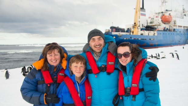 Chris Turney with Annette, Robert and Cara in Antarctica.