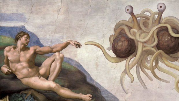 The Flying Spaghetti Monster in <i>Touched by His Noodly Appendage</i>. 