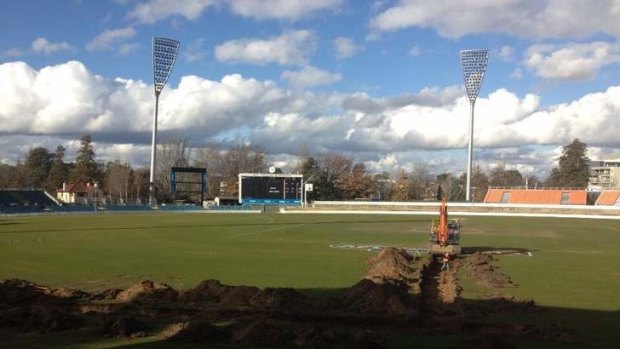 Out with the old... Manuka Oval gets a turf change. (Twitter)