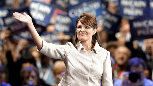 'Vicious lie' ... Sarah Palin waves to the crowd following her speech at the Republican National Convention.