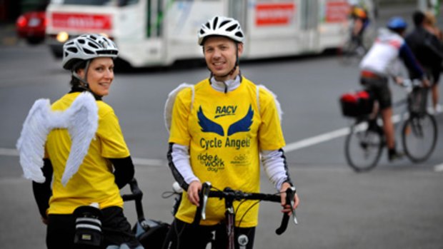 Prita Jobling-Baker and Sean Baker are two of the Cycle Angels helping out cyclists for tomorrow's Ride To Work Day.